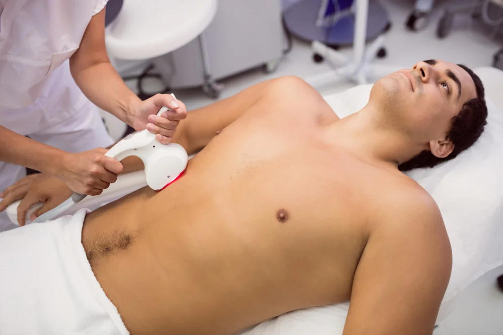 Medical laser device used for intimate area laser sessions for men