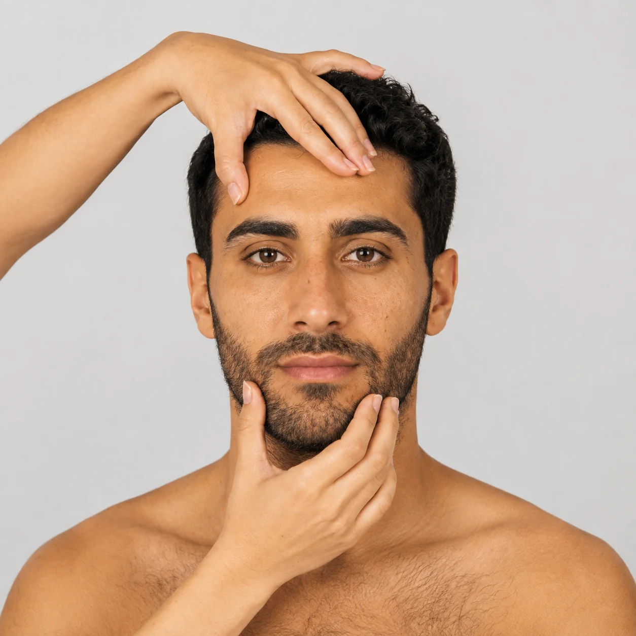 Doctor performing a jaw and chin definition procedure on a male patient