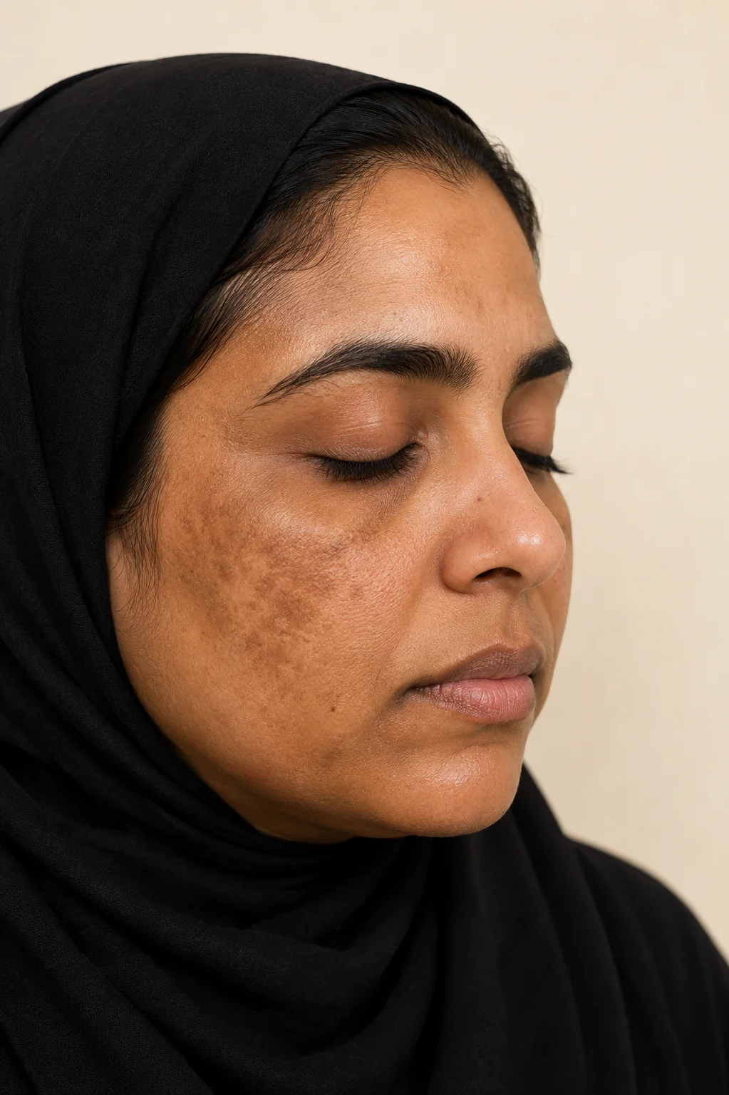 A physician examining a patient's skin for melasma and pigmentation at Hokama Najd